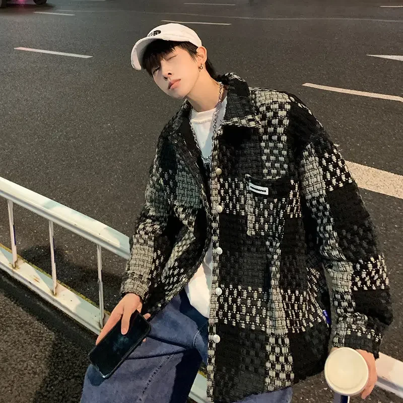 Autumn and Winter New Plaid Jacket Men Loose Loose Korean Style Large Size Leisure Fashion Personality Street Coat Men Clothing