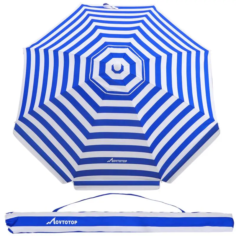 MOVTOTOP 6.5ft Beach Umbrella Striped Sun Shelter UV Protection Breathable Windproof Beach Umbrella for Beach Travel