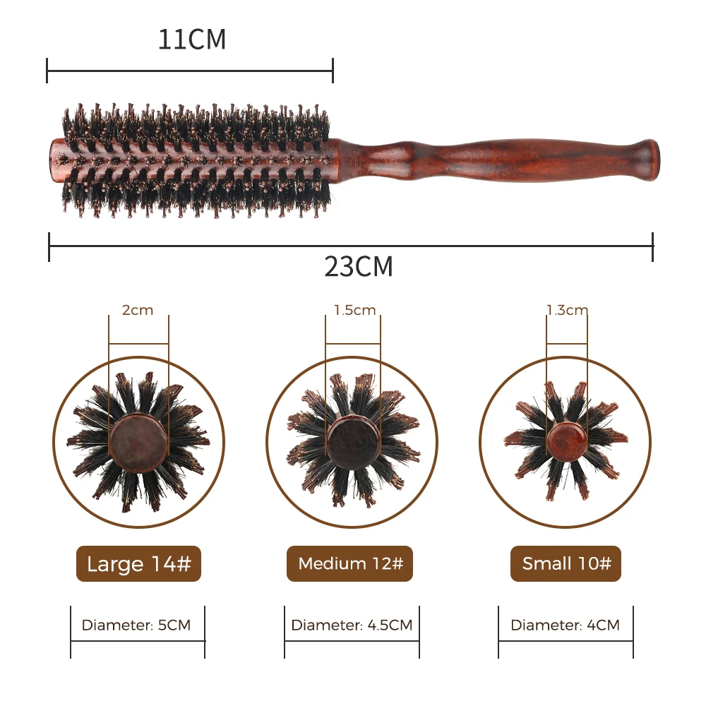 6 Style Natural Boar Bristle Hair Round Brush Wood Handle Round Barrel Hair Comb Hair Roller Brush Hairdressing Styling Tools 4