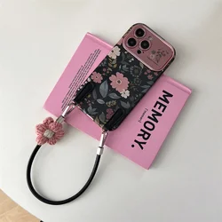 Vintage Chrysanthemum Design Shockproof Phone Case with Wrist Strap - iPhone 16 Pro (FGJH DGS)
