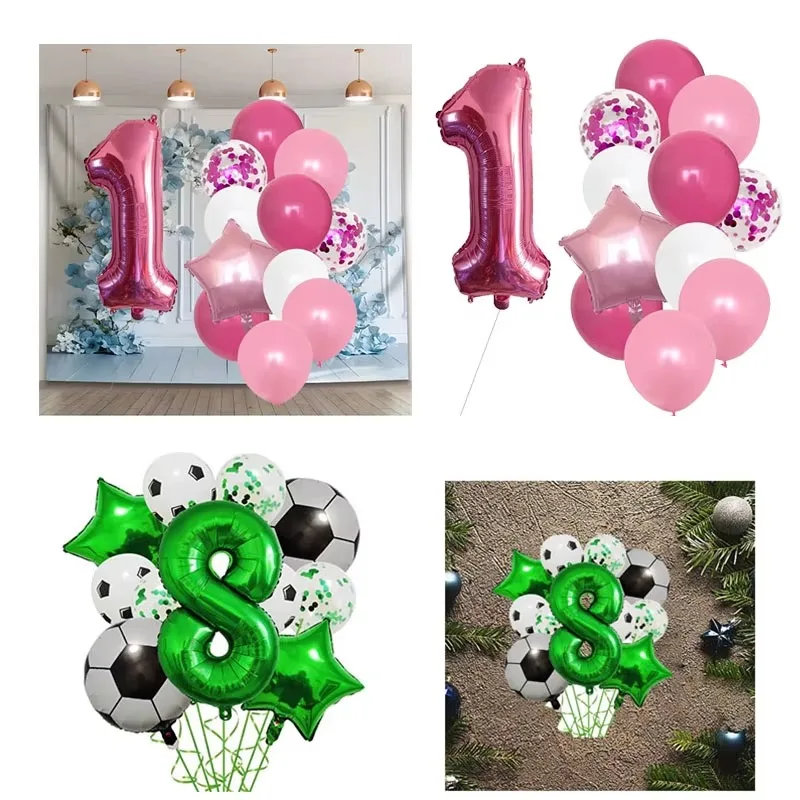 Set of Helium Foil Soccer Balloons Green Number Ball Birthday Party Decorations for Kids Sports Theme Celebration Supplies