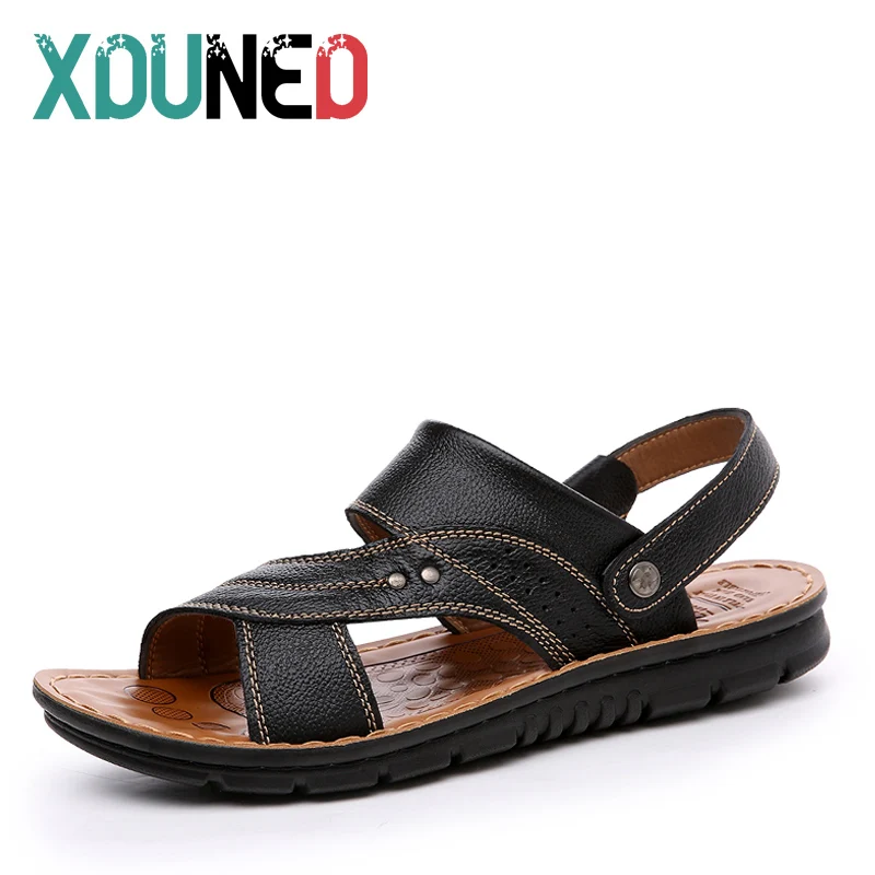 

Plus Size 38-48 Men Sandals Summer Soft Leather Zipper Designer Roman Flat Sandals Beach Closed Toe Handmade Slide Male Shoes