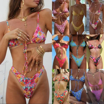 Summer Sexy 2PCS Bikini 2024 Swimsuit Patchwork Swimwear String Bikini Set Bathing Suit Women Biquini Thong Bikinis Beach Wear 1