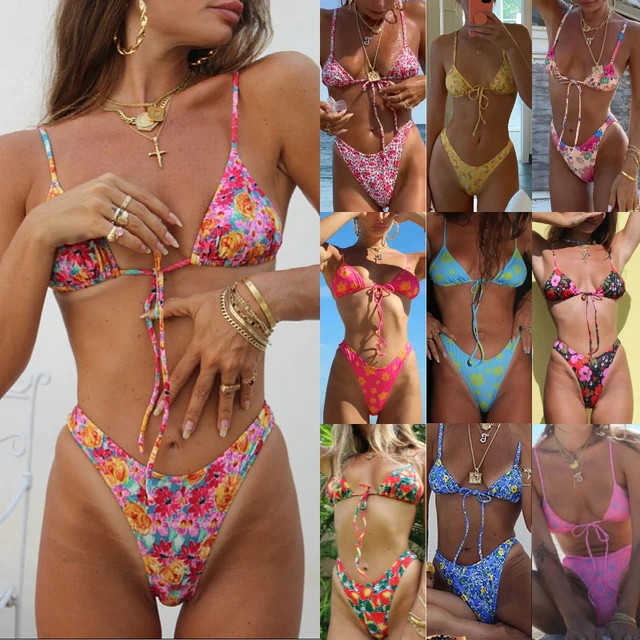 Summer Sexy 2PCS Bikini 2024 Swimsuit Patchwork Swimwear String Bikini Set Bathing Suit Women Biquini Thong Bikinis Beach Wear 1