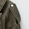 ZVRI 2024 Women Vintage Loose Pu Faux Leather Short Jacket with Belt Streetwear Female Zipper Retro Moto Biker Coat Outwear Tops 5