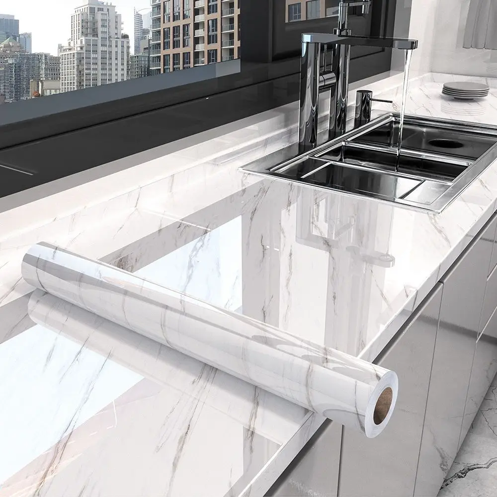 6m Pvc Thick Marble Wallpaper Self Adhesive Waterproof Contact Paper