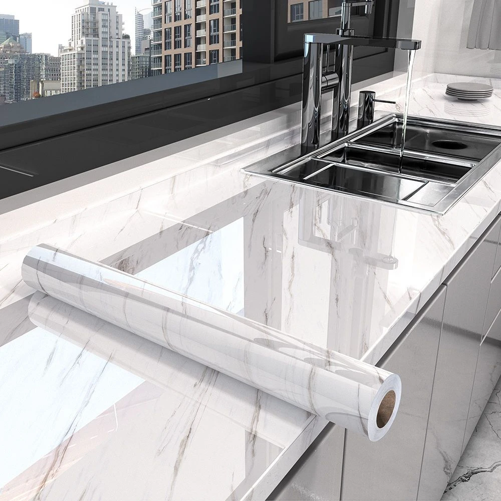 6m Pvc Thick Marble Wallpaper Self Adhesive Waterproof Contact Paper