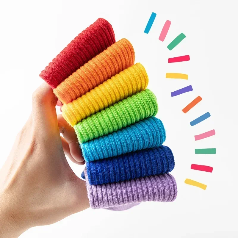 Boy Girl Striped Cotton Sock Knee High Sock for Kids Girls Korean Fashion Simplicity Solid Color Calf Sock for Children 4