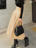 Stylish Solid A-line Skirts for Women Preppy School Style High Elastic Waist Long Skirt With Bow Woman Clothing Women's Skirts - Image 2
