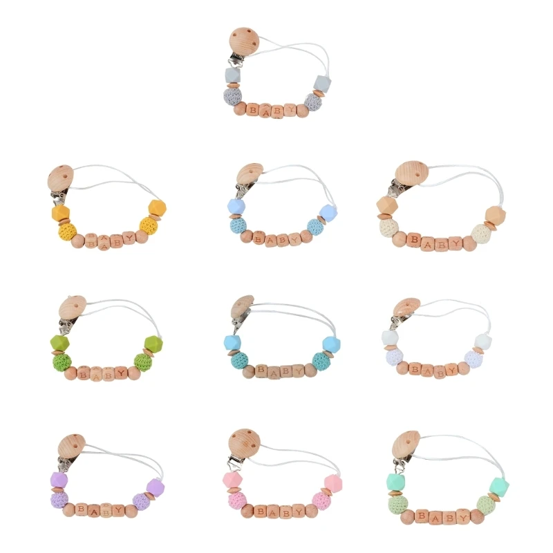 

Baby Pacifier Chain Silicone Beads Pacifiers Strap Beech Wood Clip Lanyard Chewing Toy Organizers Newborn Shower Gift