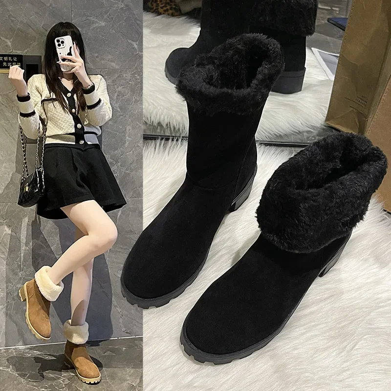 2023 New Winter Plush Warm Mid-calf Boots Female Casual Thick-soled Short Boots Women Non-slip Shoes for Women Botas De Mujer