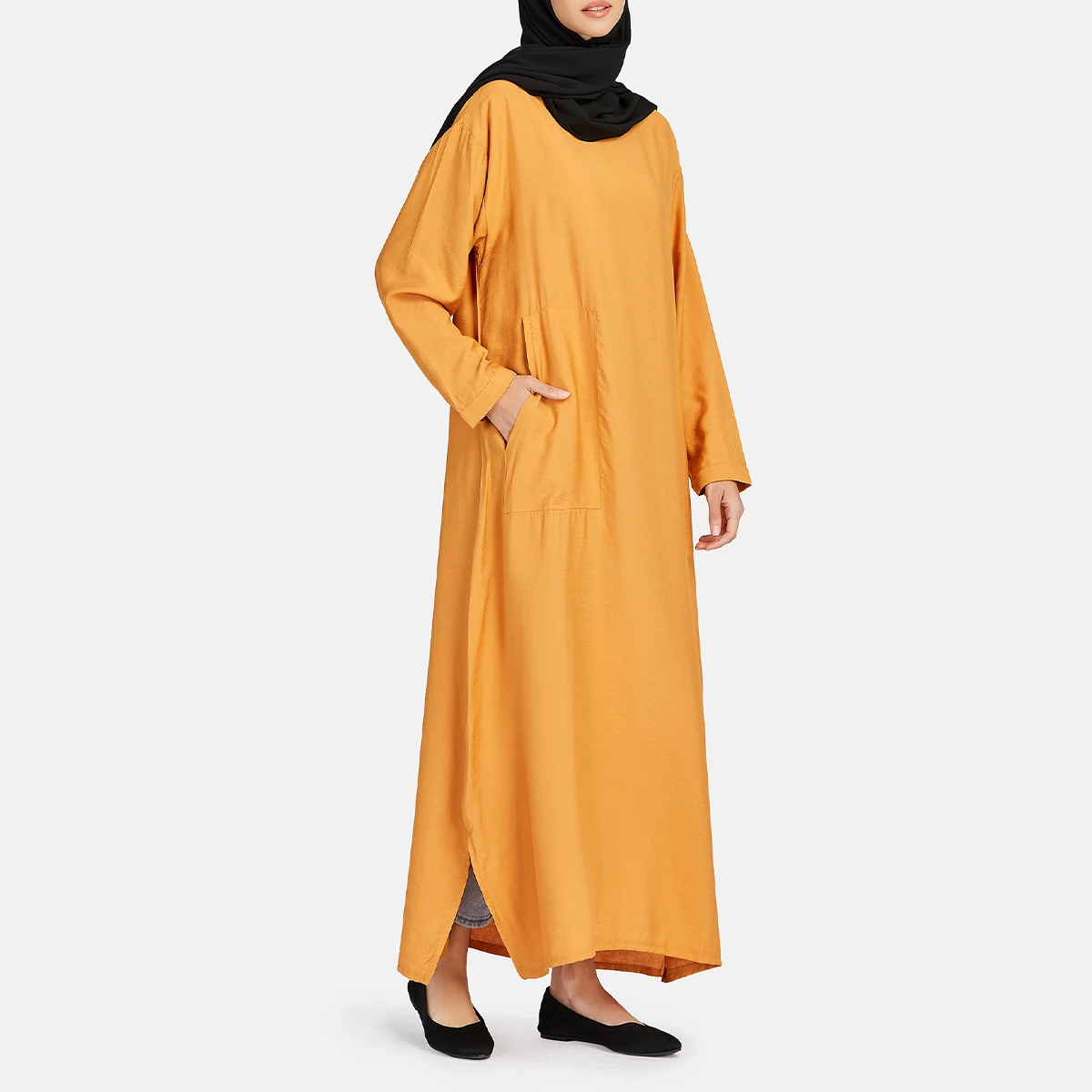 Long Casual Loose Retro Dress Women Islamic Fashion Abaya Lady Robe Femme Musulmane Solid Color Pockets Plus Size S-5XL Jilbab