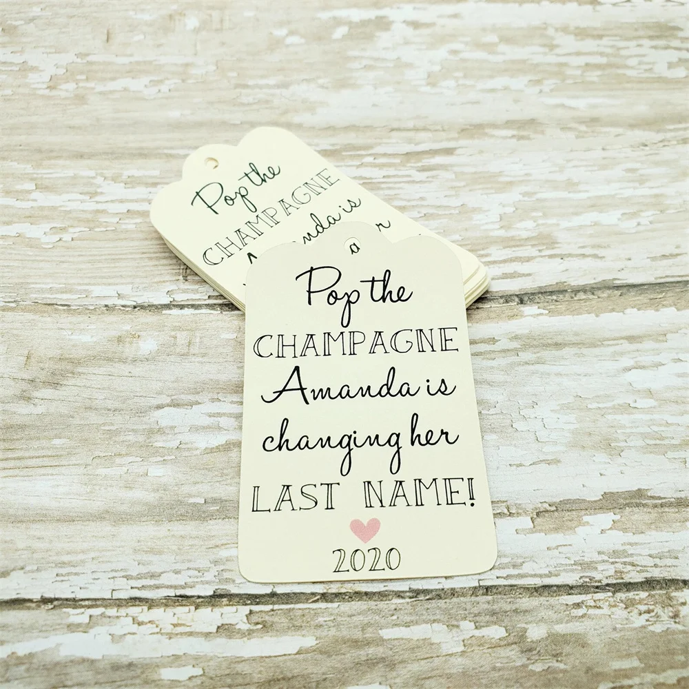 

50 шт. популярный Шампань, shes смена имени, свадебный душ, девичник, бирка для подарков, шампанское, свадебный душ, включение