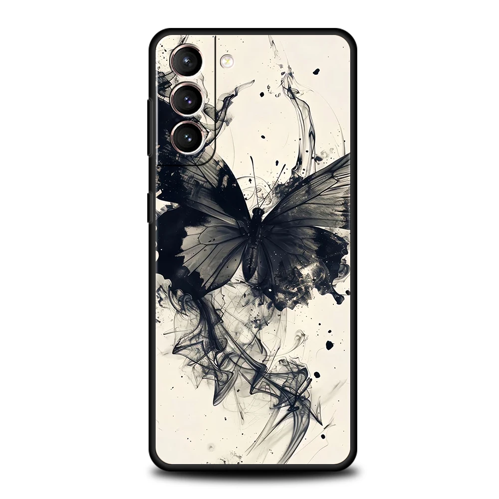 Elegant Black & White Butterfly Pattern Soft TPU Phone Case