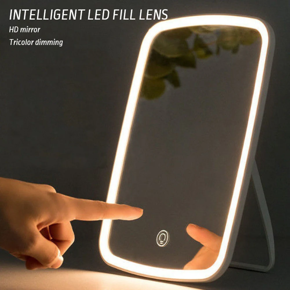 LED Makeup Mirror Touch Screen 3 Brightness Adjustment Beauty Vanity Mirror USB Rechargeable Cosmetic Mirror Decorative Mirror