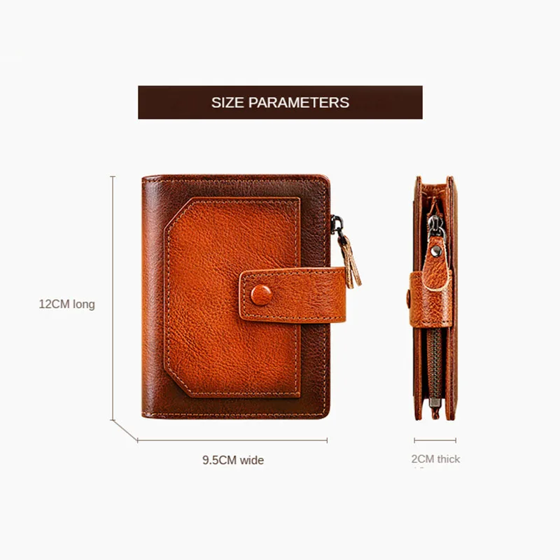 Wallet Men's anti-theft swipe card vertical vintage leather multi-functional zip fastener Men's leather wallet Card bag