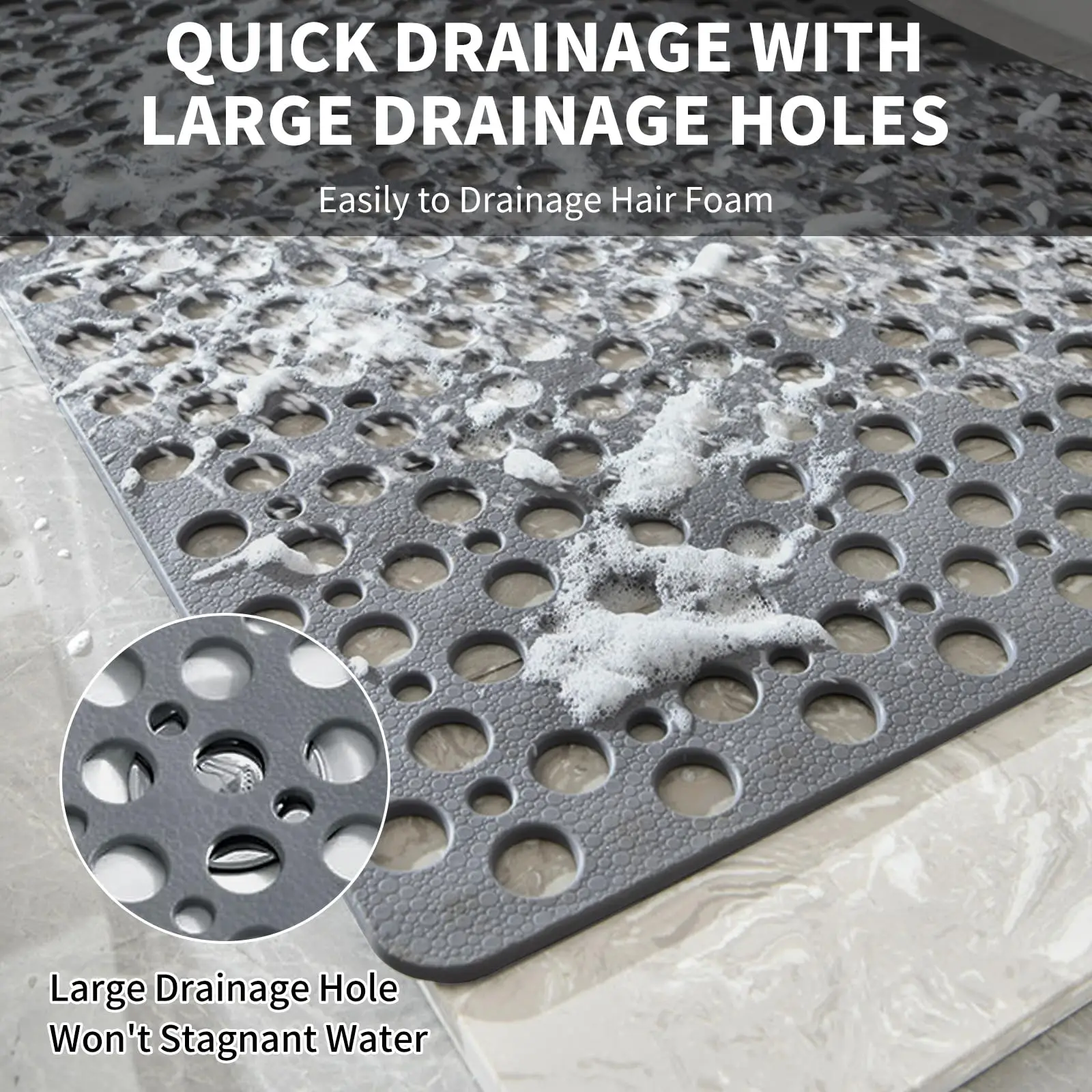 Anti Slip Mould Rubber Bath Mat with Drain Holes Machine Washable Antibacterial Resistant Shower Mat for Shower or Tub bathroom floor mat bathroom mat toilet mat bath mat anti slip mat