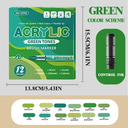 Vibrant Acrylic Graffiti Pens Set - Waterproof, Layerable & Versatile (12E Green Tones)