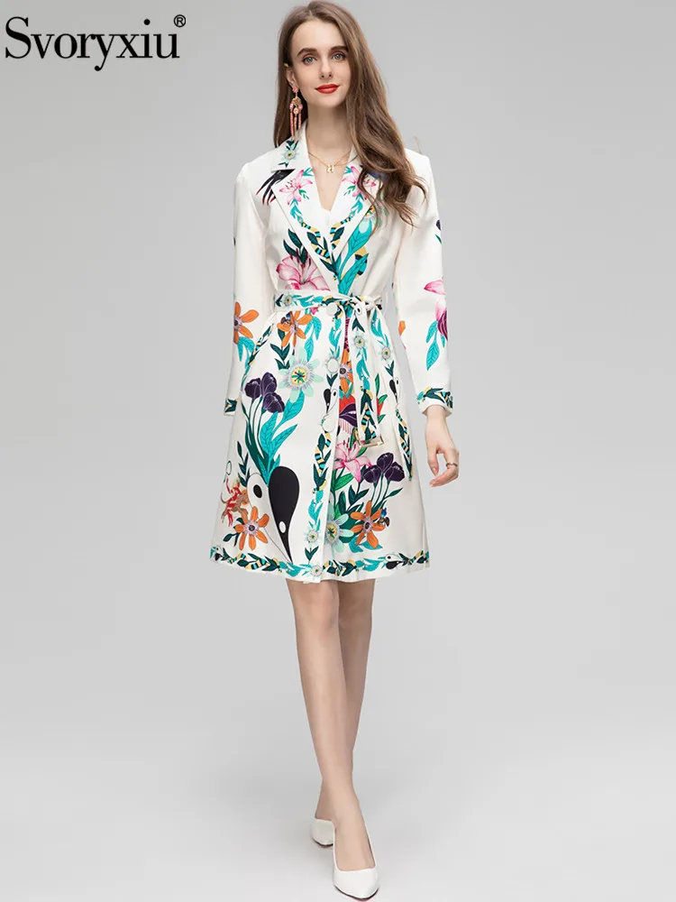 

Svoryxiu New Designer Fashion Spring Autumn Vintage Gorgeous Print Long Trench Coat Women's Long Sleeve Button Sashes Trench