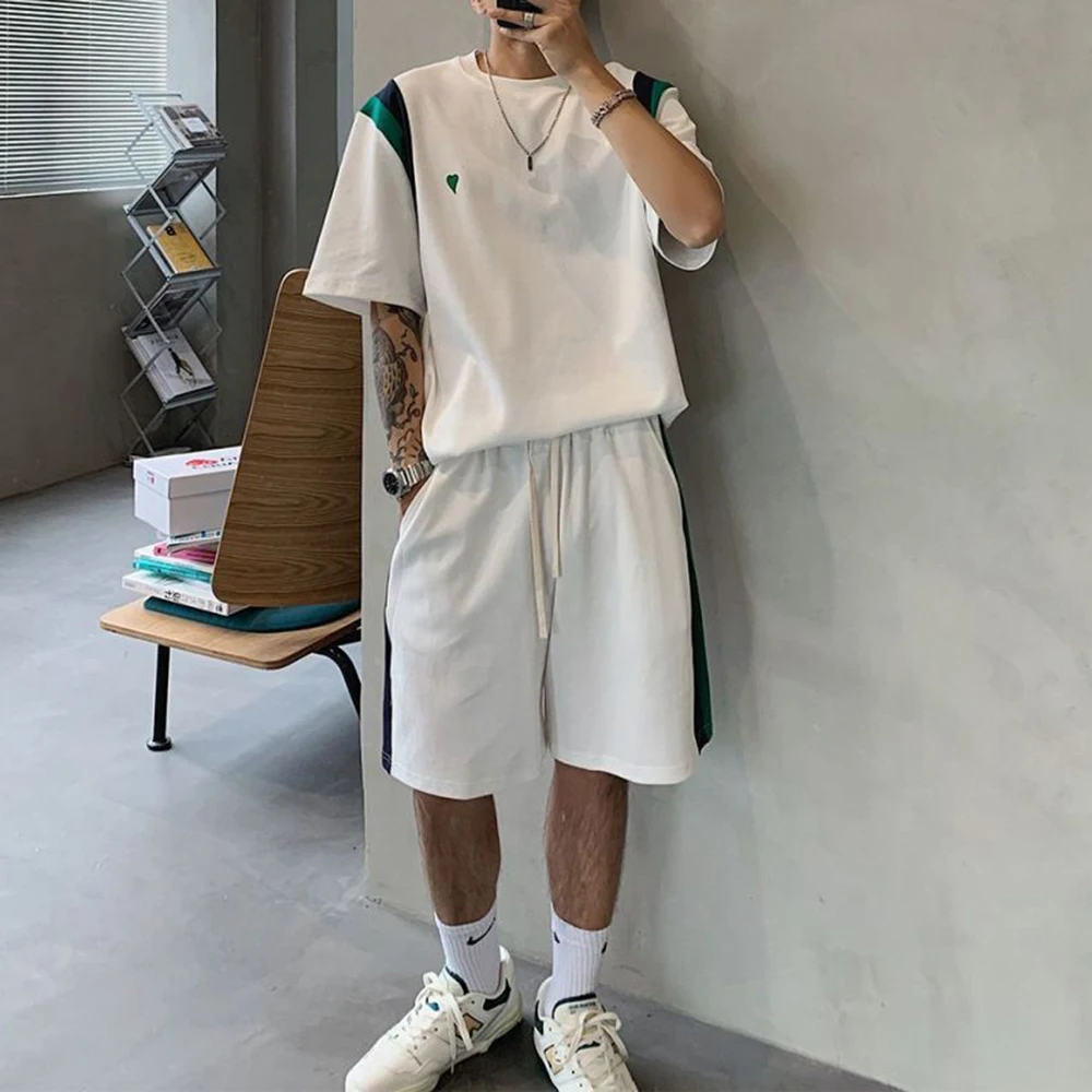 2024 New Summer Men's Suit Korean High Street Fashion Short Sleeve Shorts Print Outdoor Sports T Shirt For Men Shorts