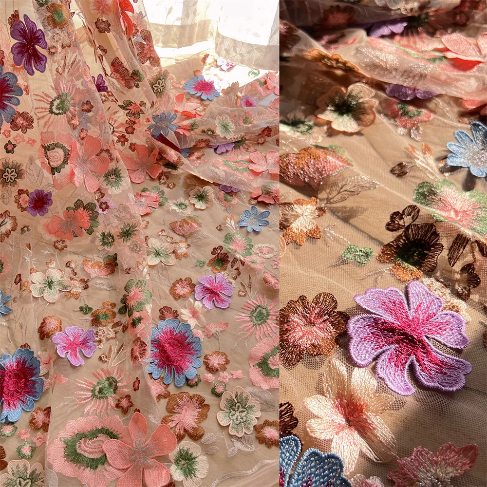 1YardNewproductthreedimensionalmeshembroidereddressfabric