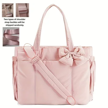 Borsa tote imbottita, borsa a tracolla da donna di grande capacità con fiocco, borsa messenger da viaggio per studenti, pendolari, yoga e palestra, borsa versatile