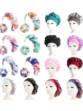  Adjust Solid Satin Bonnet Hair Styling Cap Hair Care Women Night Sleep Hat Silk Head Wrap Shower Cap Bathroom Accessories 