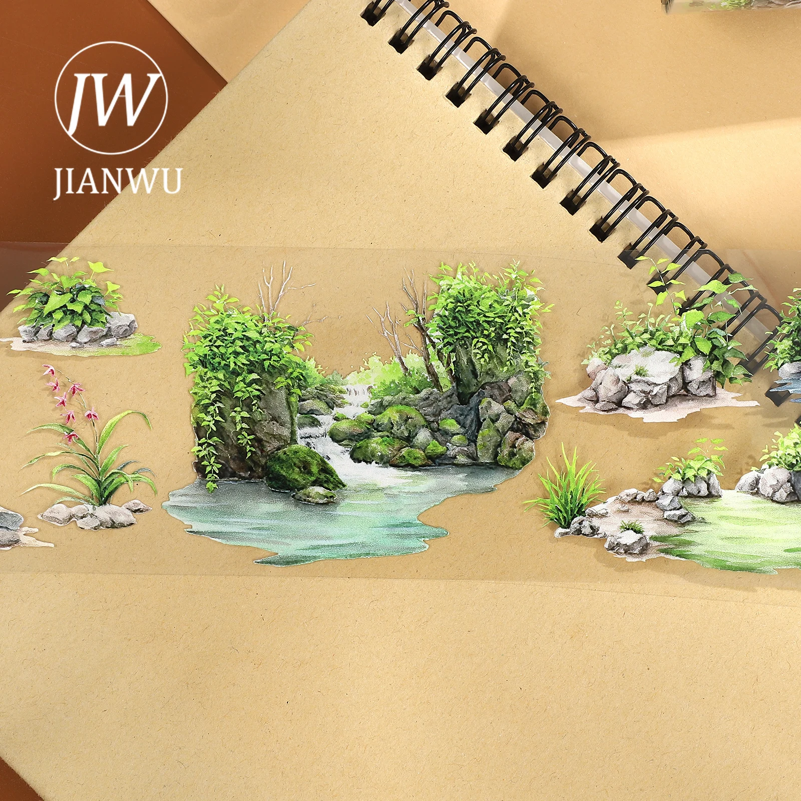 JIANWU 70mm * 5m 빈티지 식물 돌 연못 풍경 재료 콜라주 스크랩북 PET 테이프 크리 에이 티브 DIY 저널 문구