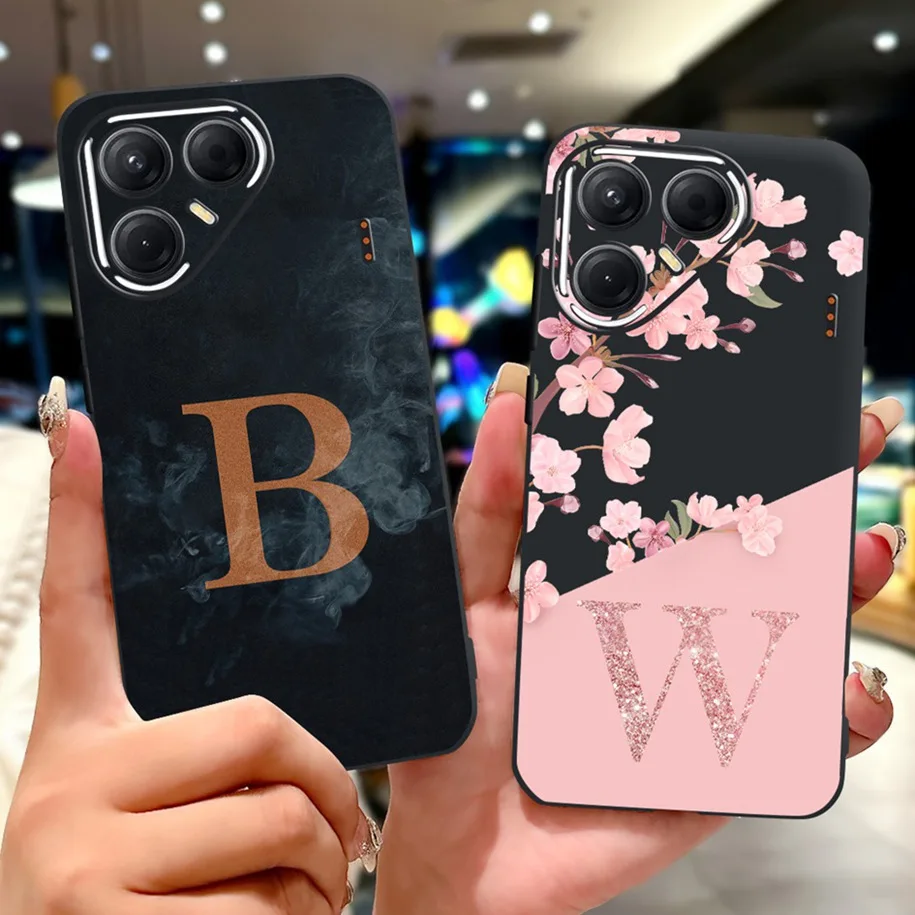 Floral Letter Design Silicone Shockproof Back Cover