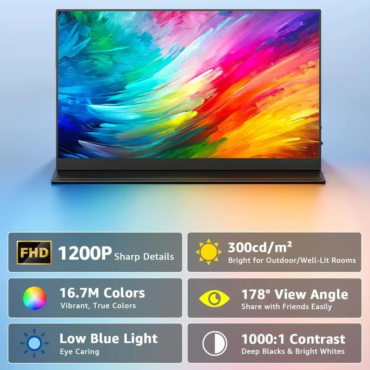 14인치 휴대용 모니터 1920*1200P IPS 타입-C 미니 HDMI 지원, 휴대폰, 노트북, Xbox, PS4/5, Mac, PC, PS 스테이션에 원라인 연결 가능