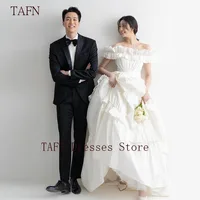 TAFN Retro A-line Wedding Shooting Dresses 웨딩드레스 Off the Shoulder Pleat Ruffle Bridal Gown Floor-Length Korea Reception Dress 1