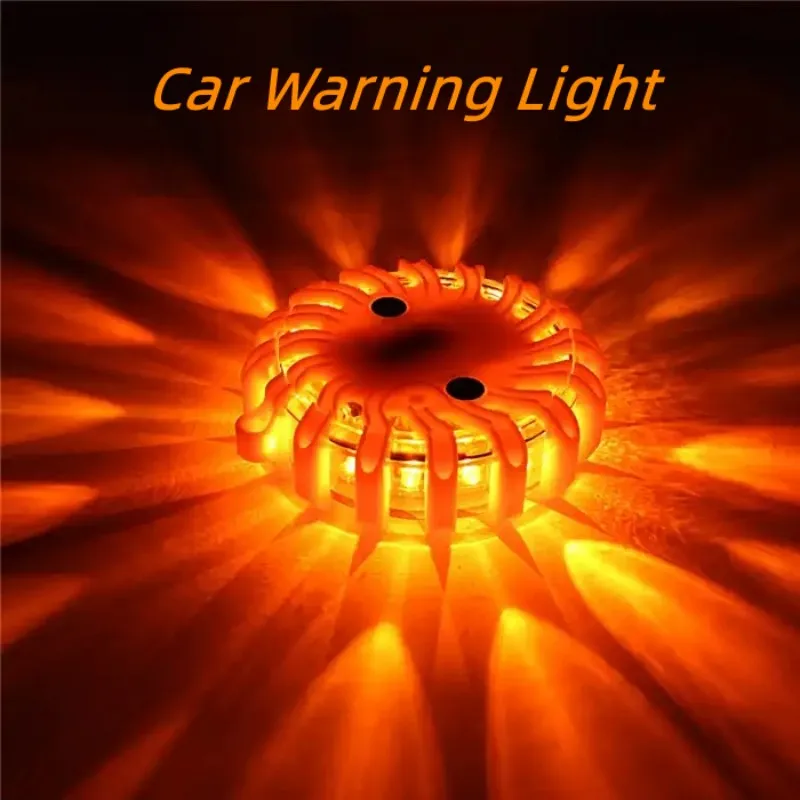 LED Road Flares Flashing Emergency Warning Light Rechargeable Waterproof Roadside Safety Disc Magnetic Base Flashing Flare Kit