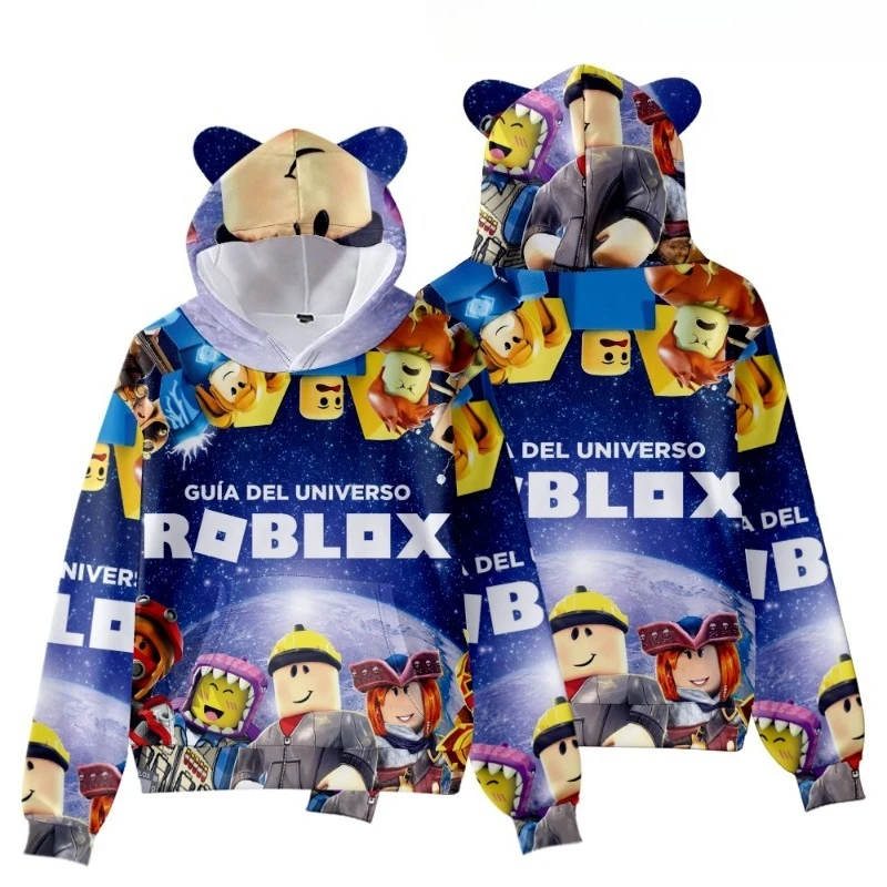 Game Roblox Cartoon Print Cat Ear Hoodie Fashion Pullover Casual