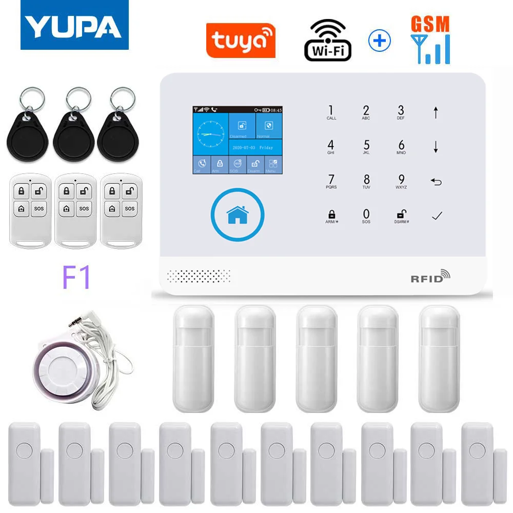 WIFI GSM Home Security Alarm System With Wireless Motion Sensor Detector Burglar Anti Theft TUYA APP Supports Alexa & Google ring alarm pad Alarms & Sensors