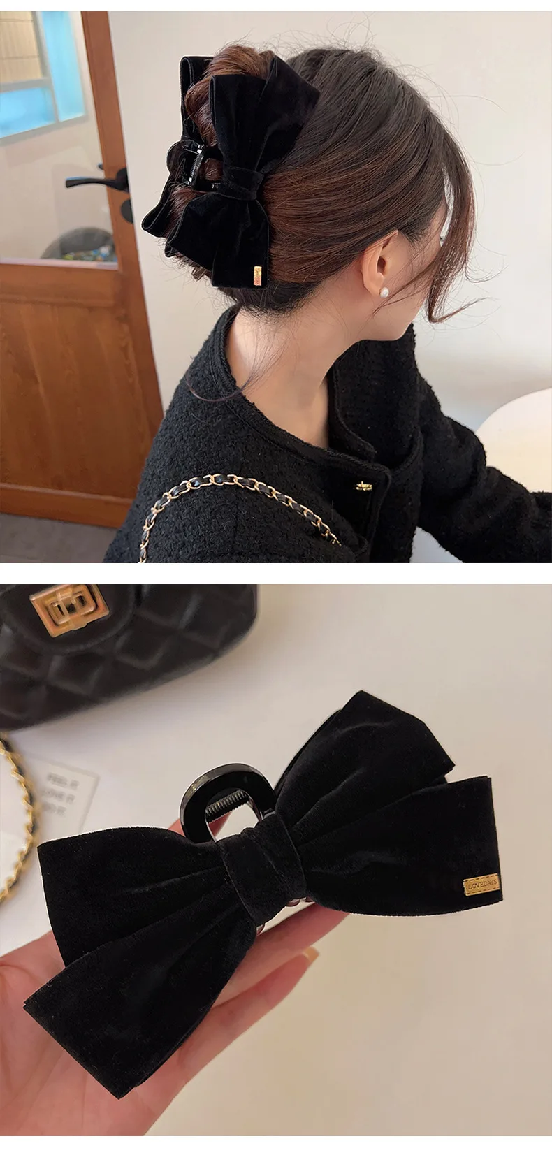 Advanced Texture Velvet Hair Clips Black Double-Sided Bow Shark Clips Women Back Head Hairpin Fashion Barrettes Hair Accessories