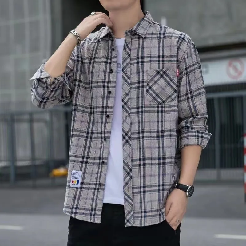 2024 New Autumn Long Sleeved Checkered Shirt Korean Edition Men Business Travel High Quality Comfortable Loose Collar Top Shirt
