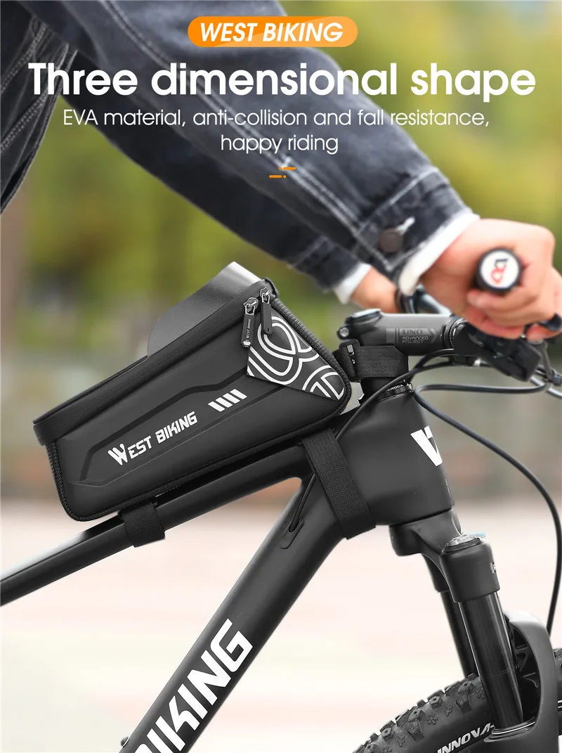 WEST BIKING Bicycle Top Tube Bag 2.2l Large Capacity Waterproof Bicycle Front Frame Bag Touch Screen 7.4 Inch Phone Holder