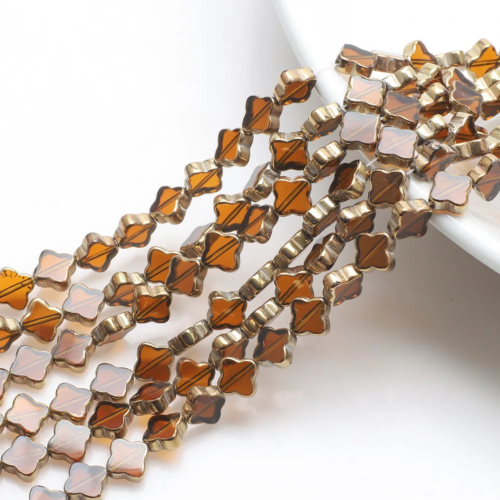 28pcs 10mm vergoldete vier blättrige Klee perlen für DIY Armband Halskette Schmuck Zubehör lose Abstand halter Glasperlen Großhandel – Detail 10