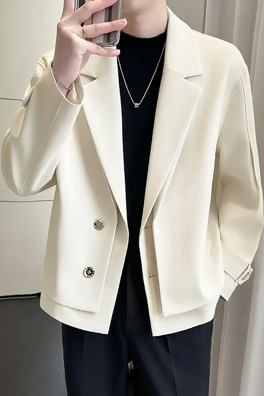 Spring New Fake Two Piece Suit Collar Jacket Men Korean Trend Casual Business Blazers Loose Street Wear Social Jacket