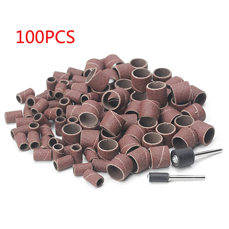 

100 Pcs and 1/4" Sanding Band Sleeves Drum Sandpaper Rubber 2 Mandrels