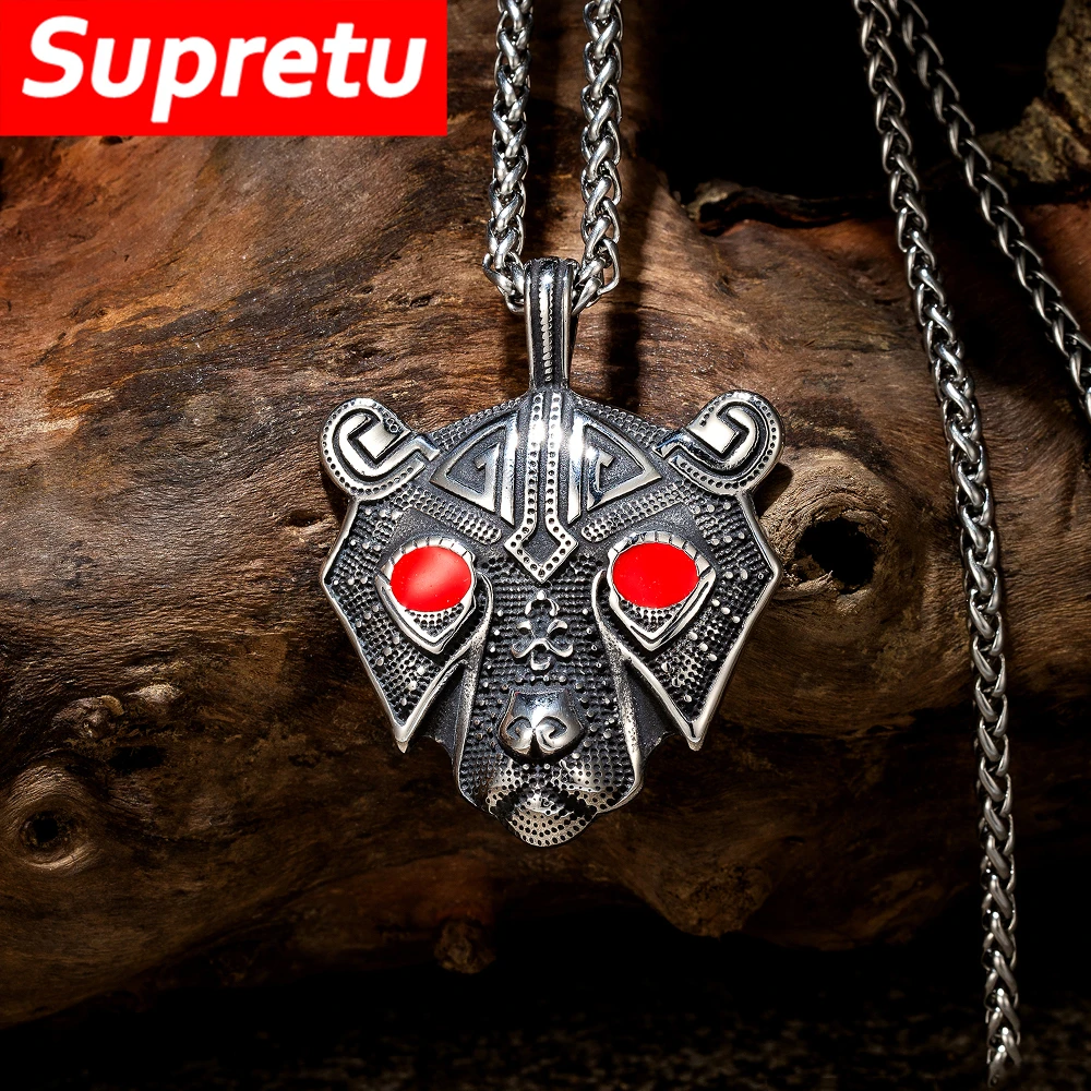 Collana Vichinga Con Ciondolo Testa Di Lupo E Rune