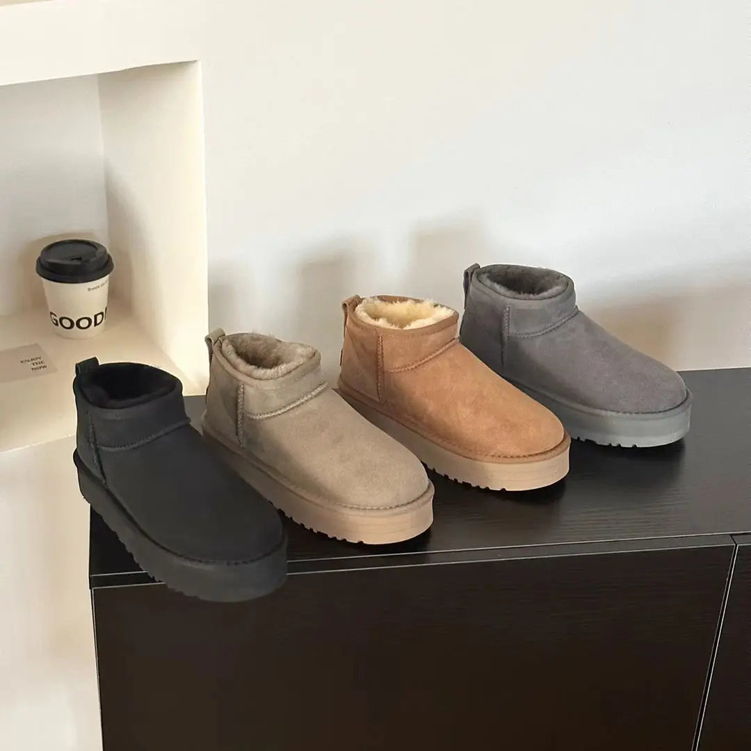 여성용 겨울 미니 앵클 부츠 천연 가죽 편안한 합성 양가죽 안감 클래식 브랜드 아웃도어 스타일