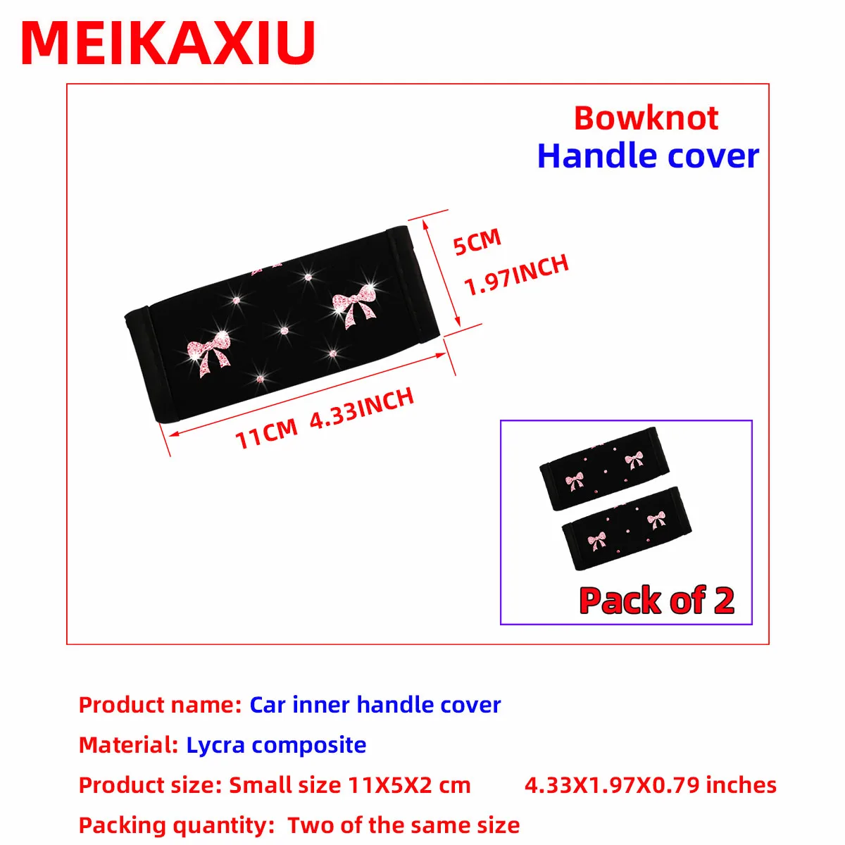 2 개의 작은 활 반짝이 블링 블링 패브릭 통기성 자동차 핸들 커버 내부 핸들 보호 커버 핸드 브레이크 커버 공급 세트