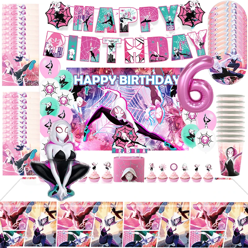 

SpiderWoman Gwen Birthday Party Decoration Balloon Banner Backdrop SpiderGwen Tableware Birthday Party Decoration Baby Shower