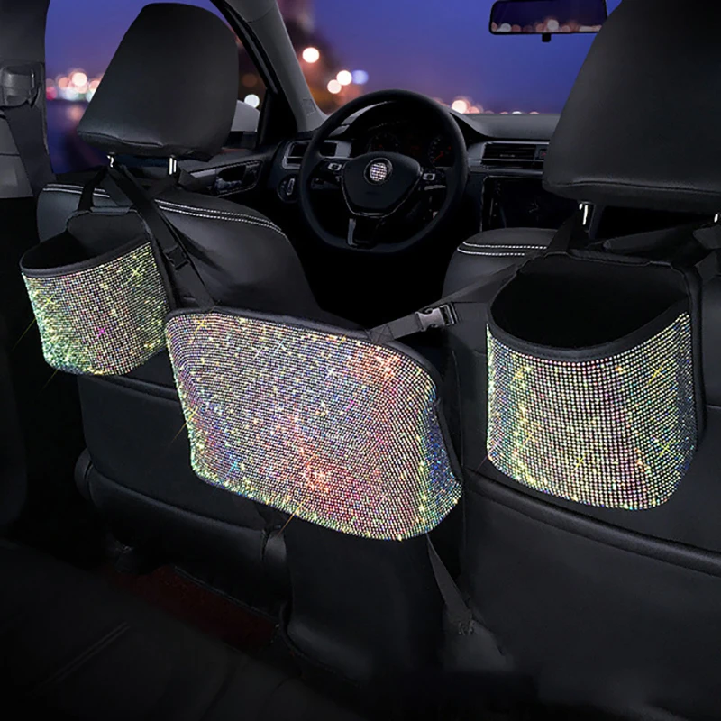 

Универсальная автомобильная сумка Стразы с бриллиантами для хранения, органайзер для сиденья с несколькими карманами, аксессуары для салона автомобиля