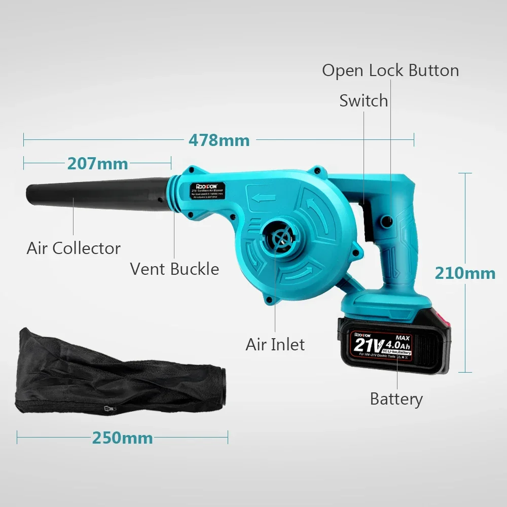 2 In 1 Cordless Electric Air Blower Vacuum Cleannig Blower Blowing & Suction Handheld Leaf Dust Collector For Makita Battery images - 6