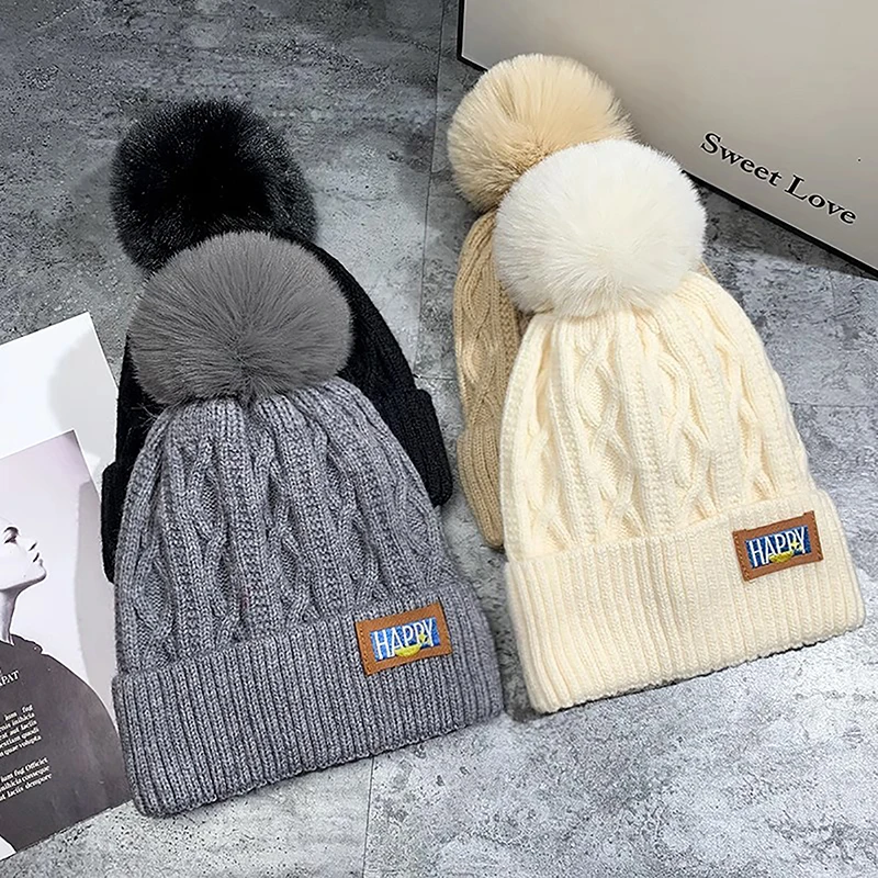 

Winter Cap New Fleece-Lined Warm Wool Hat Korean Style Beanie Hat Fashionable Simple Face-Looking Small Knitted Girl's Cap