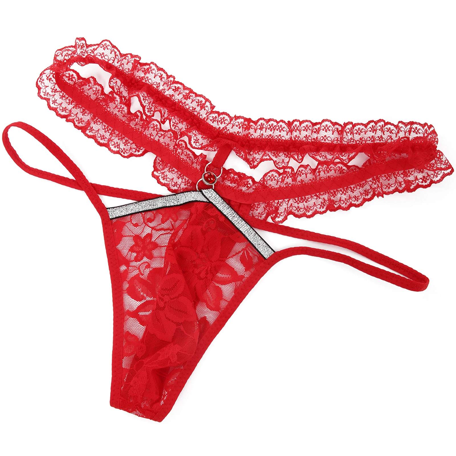 Mens Sexy Open Crotch Penis Pouch Jockstrap Hip-baring Lingerie See-Through Hollow Crotchless Thong Lace G-String T Back Panties