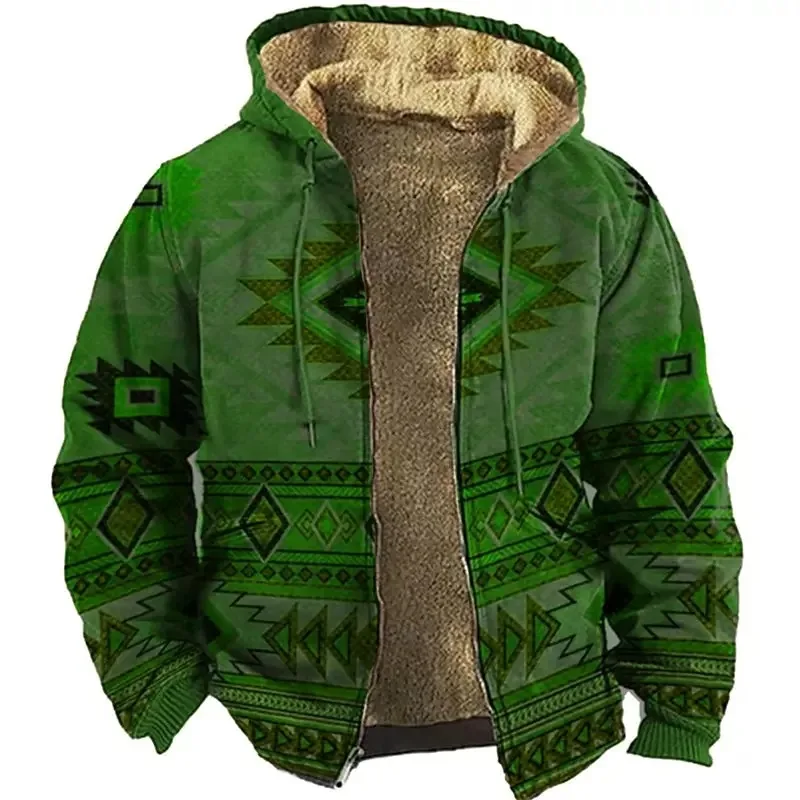 Indian Tribe Pattern Print Hoodie Winter Outwear Long Sleeve Zip Sweatshirt Stand Collar Coat Women Men 3D Clothes 2024