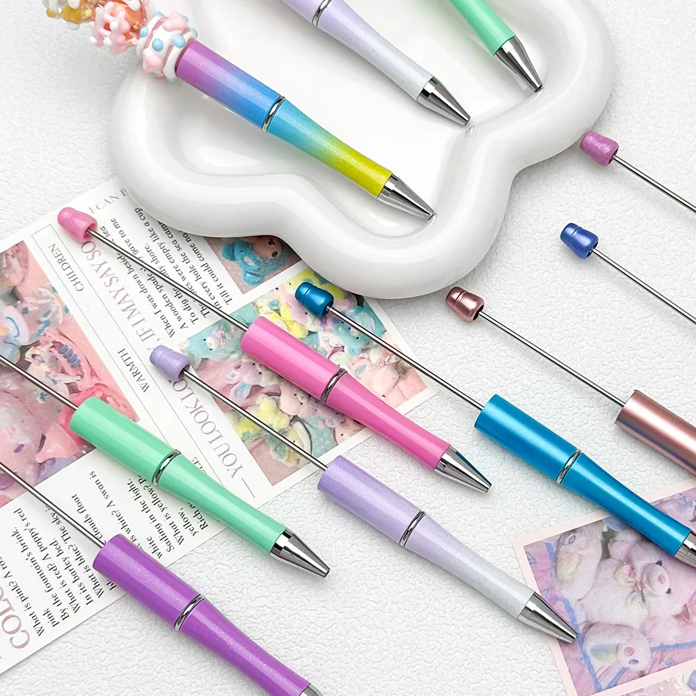 20pcs Creative Spinning Ball Pen DIY Beaded Ballpoint Pens Multi Color Bead Spinning Pen Handmade with Bead Light Gradient Pens
